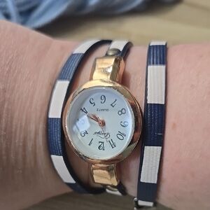 Duoya Quartz Swiss Made Rose Gold, Pink And Blue Striped Wrap Watch Vintage Y2k